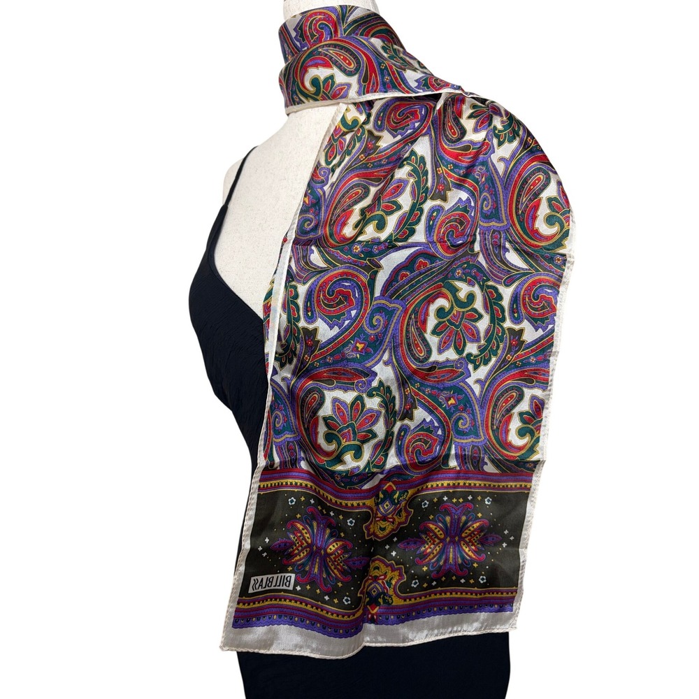 Bill Blass Vintage Silk Scarf Paisley Oblong‎ Red Purple Green Made in Japan